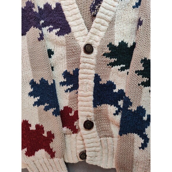 Women's Vintage Boston Trader's Knit Cardigan Leaf Pattern Stripes Cream XL - Picture 4 of 5